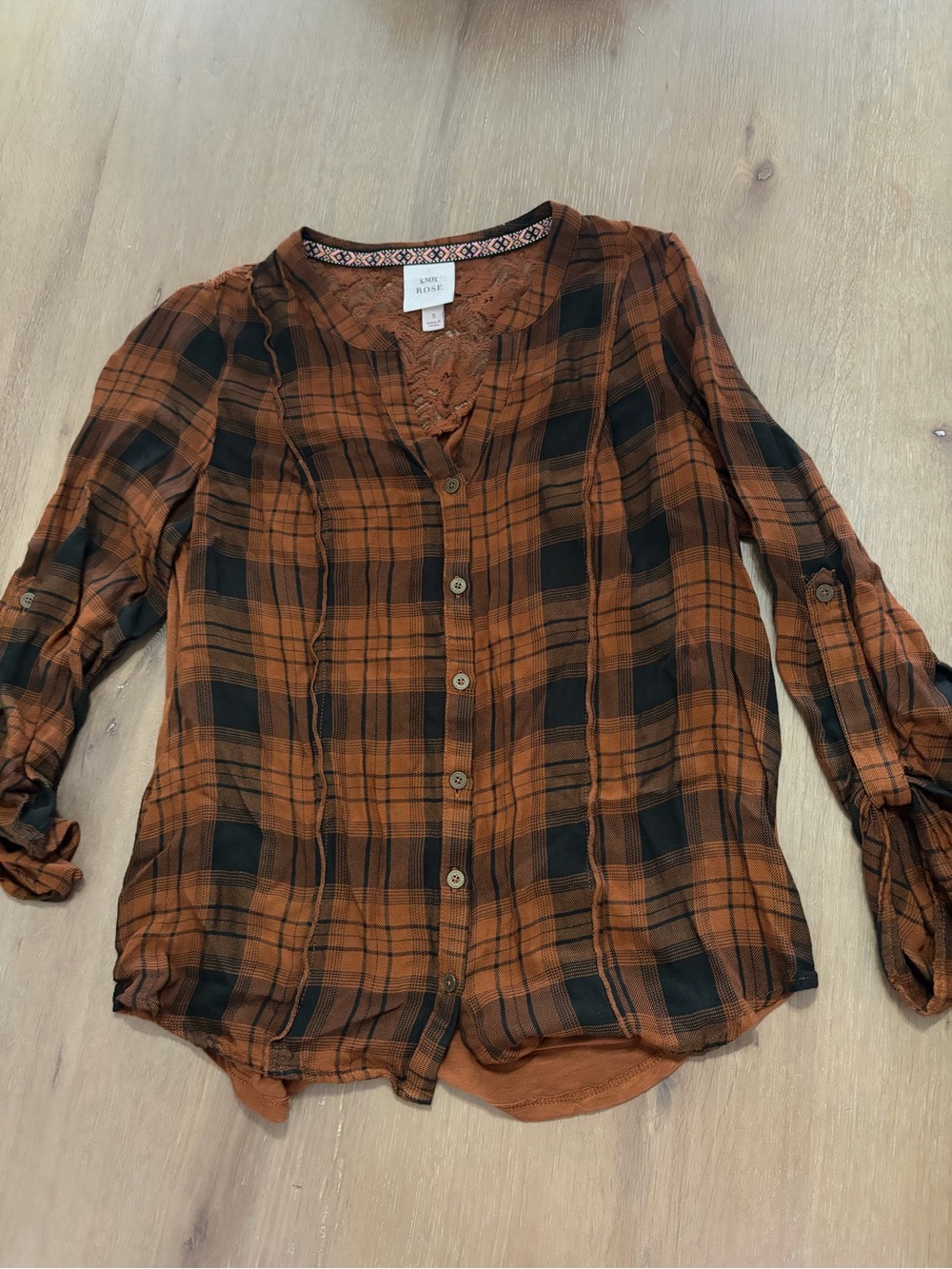 Knox Rose Brown and Black Plaid Button-Down Women's Shirt